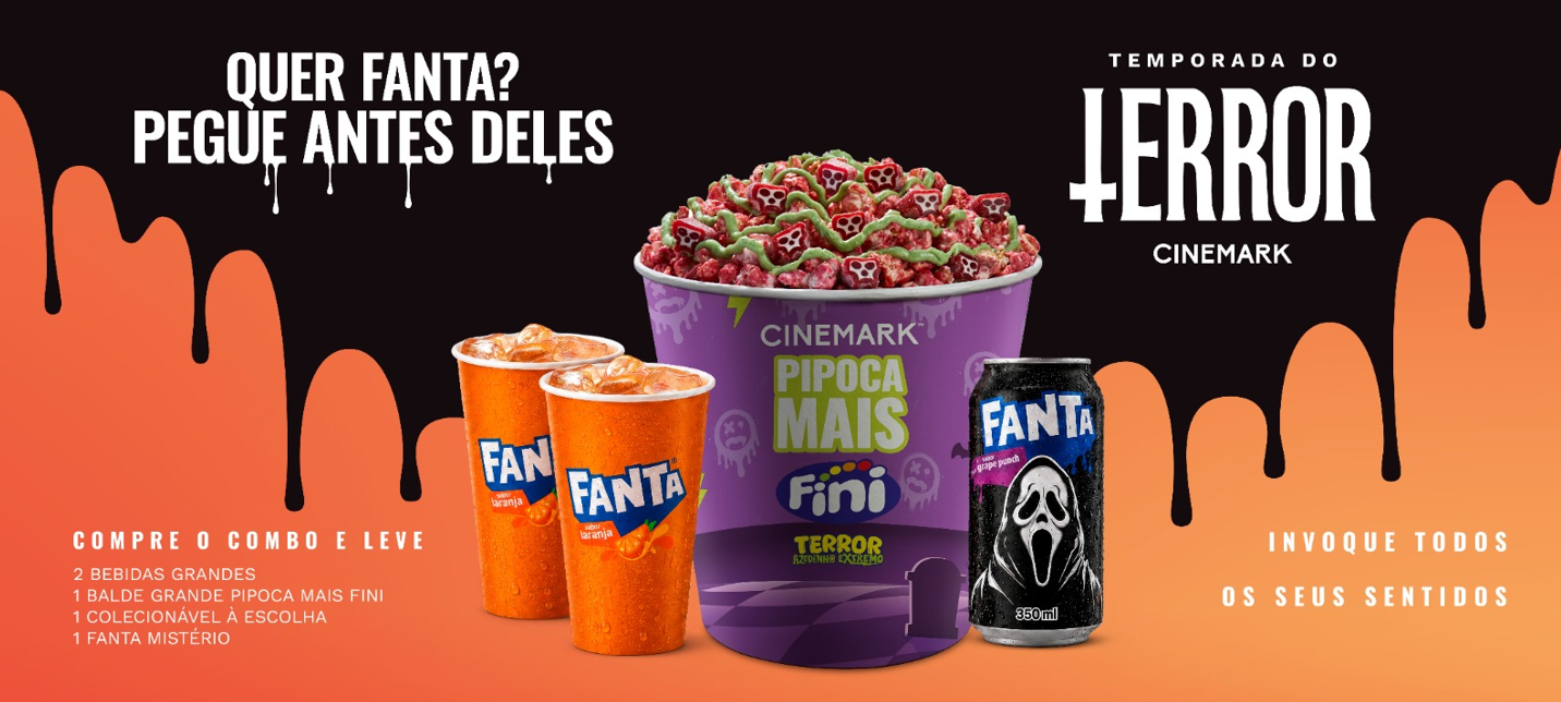 Cinemark lança combo especial de Halloween com Pipoca Mais Fini Terror Azedinho e Fanta Ghost Face Punch